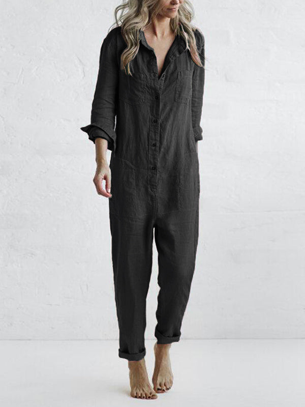 Casual Jumpsuit – Liv | 100% Cotton, With Handy Pockets-Black-S-State of Style