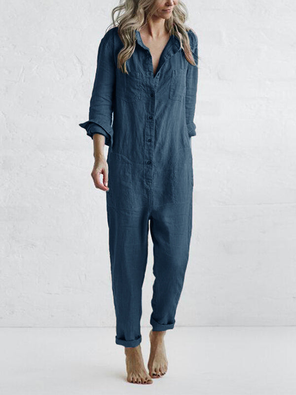 Casual Jumpsuit – Liv | 100% Cotton, With Handy Pockets-Blue-S-State of Style