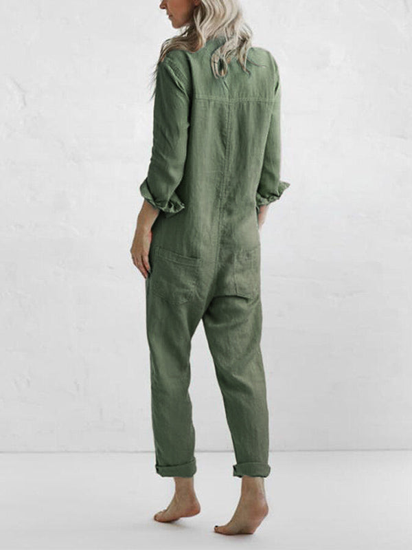 Casual Jumpsuit – Liv | 100% Cotton, With Handy Pockets-Green-S-State of Style