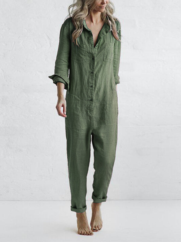 Casual Jumpsuit – Liv | 100% Cotton, With Handy Pockets-Green-S-State of Style