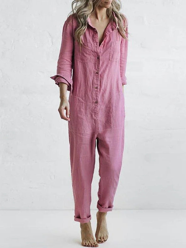 Casual Jumpsuit – Liv | 100% Cotton, With Handy Pockets-Pink-S-State of Style