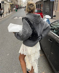 Casual Knitted Sweater with One Shoulder - LuxeOne-White-State of Style