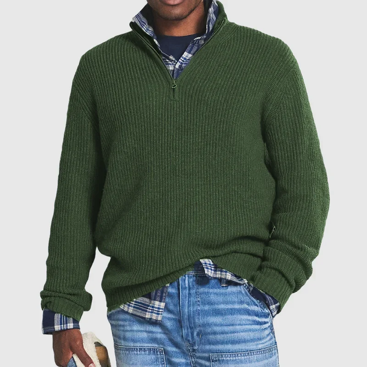 Casual Men’s Sweater with Zip - Max-Olive Green-S-State of Style