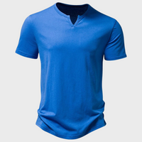 Casual Men's T-Shirt with Henley Collar - Cody-Blue-S-State of Style