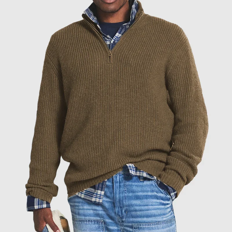 Casual Men's Zip Sweater - Max-Brown-S-State of Style