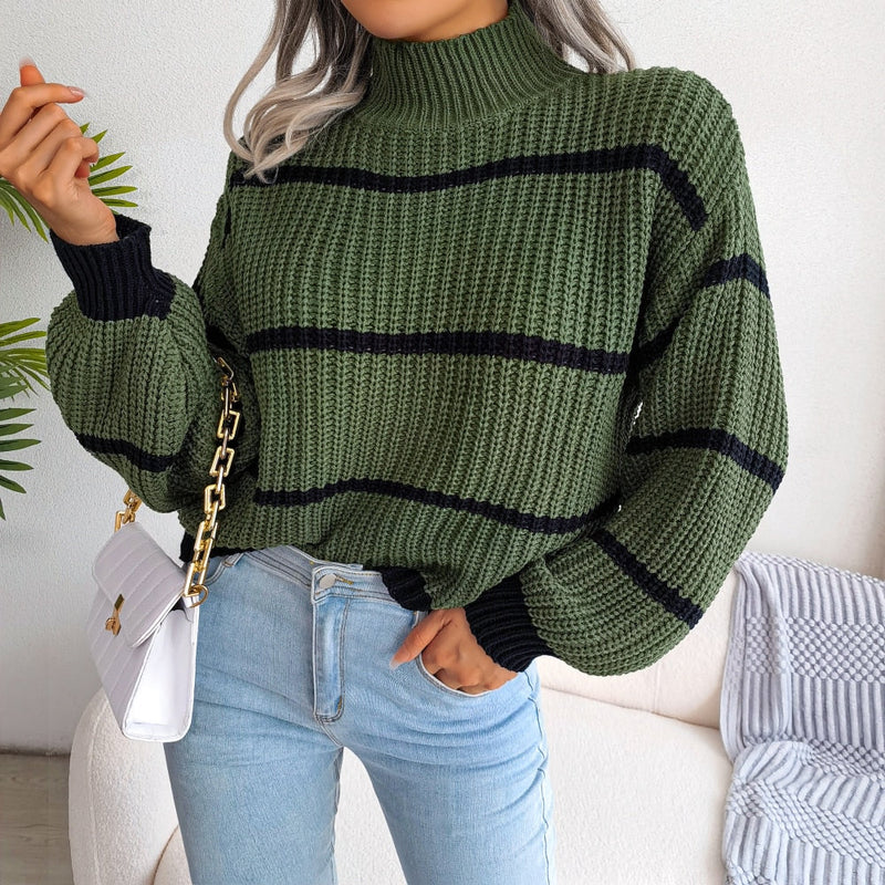 Casual Ribbed Turtleneck - Elara-Army Green-S-State of Style