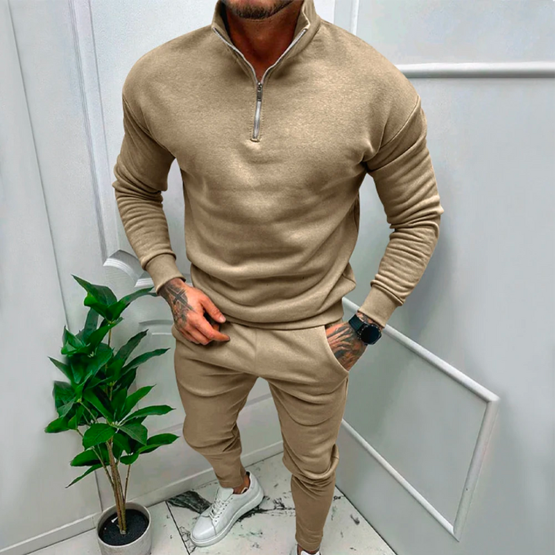 Casual Two-Piece Men's Set - Jasper-Khaki-S-State of Style