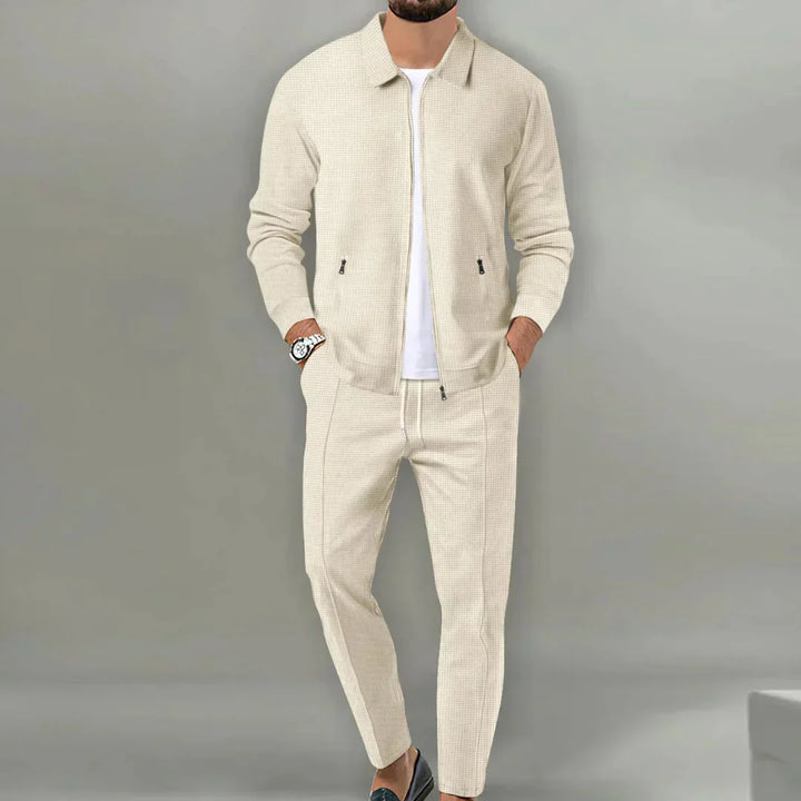 Casual Two-Piece Set with Blazer and Classic Trousers - Leo-Beige-S-State of Style