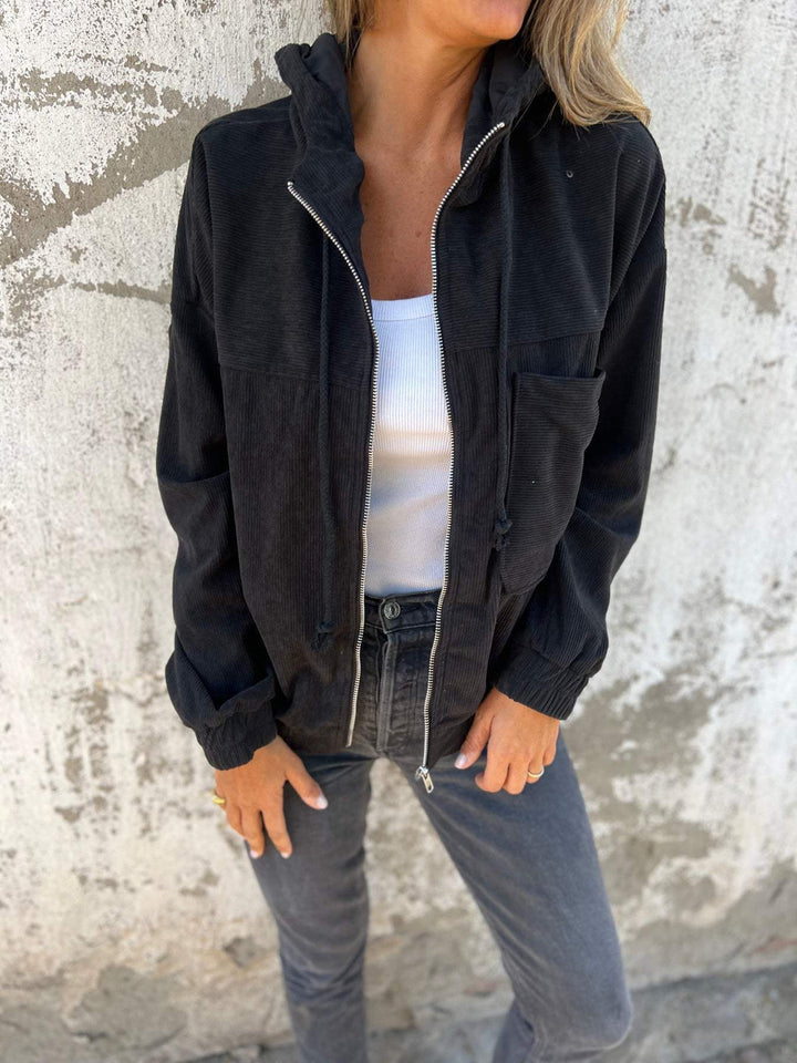 Casual Women's Hoodie with Hood and Zipper – Noemi-Black-S-State of Style