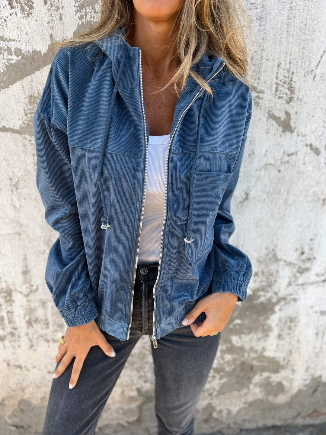 Casual Women's Hoodie with Hood and Zipper – Noemi-Blue-S-State of Style