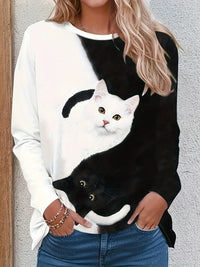 Cat Print T-Shirt with Trendy Color Blocks - Marit-S-State of Style