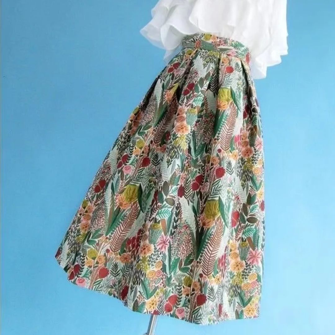 Catherine Traditional Skirt – Vintage Midi Skirt with Floral Embroidery-S-State of Style
