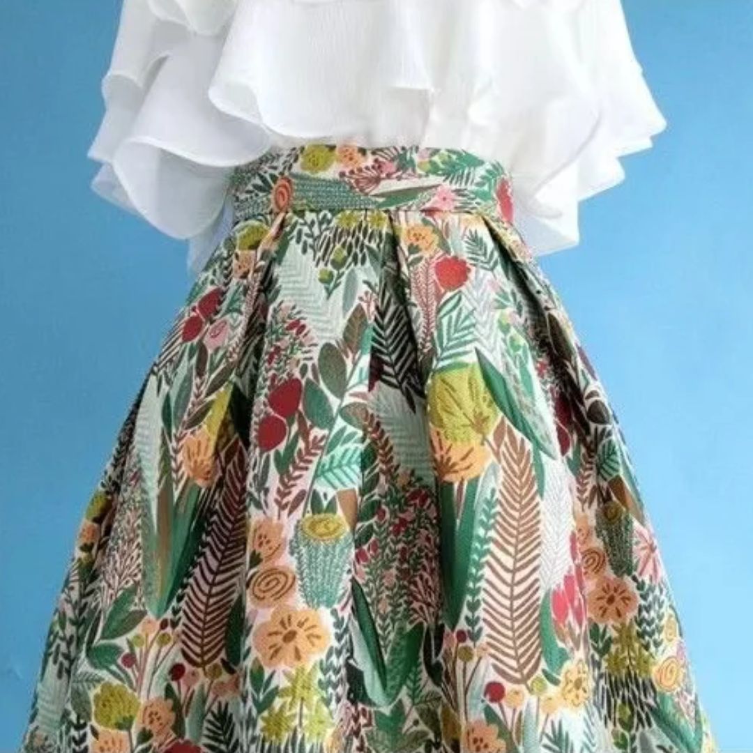 Catherine Traditional Skirt – Vintage Midi Skirt with Floral Embroidery-S-State of Style