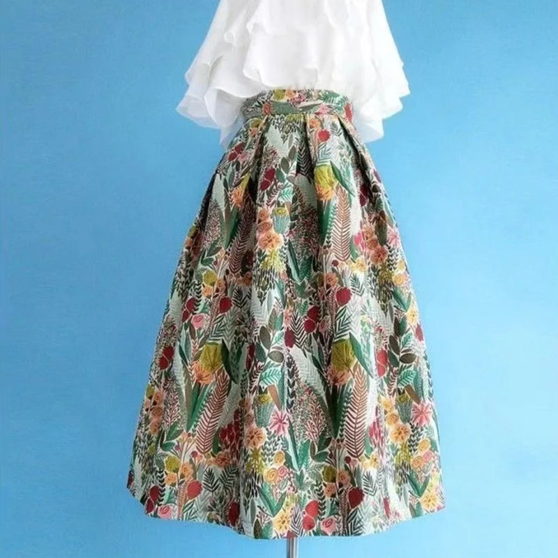 Catherine Traditional Skirt – Vintage Midi Skirt with Floral Embroidery-S-State of Style