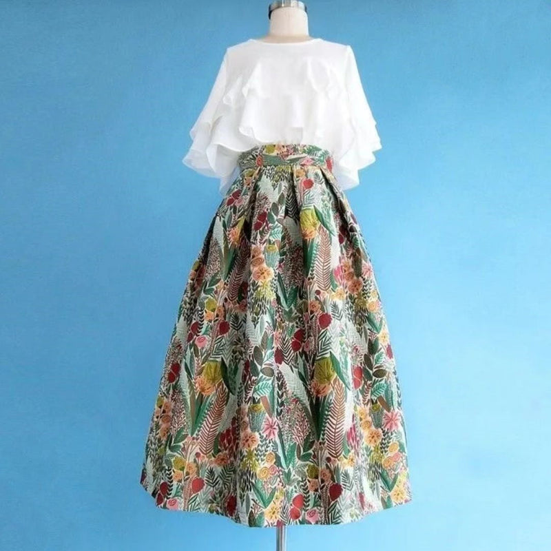 Catherine Traditional Skirt – Vintage Midi Skirt with Floral Embroidery-S-State of Style