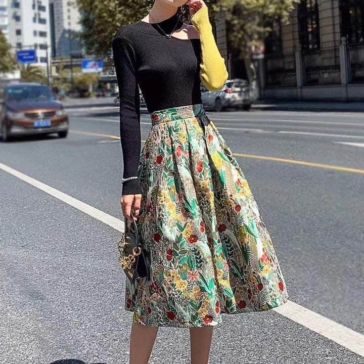 Catherine Traditional Skirt – Vintage Midi Skirt with Floral Embroidery-S-State of Style