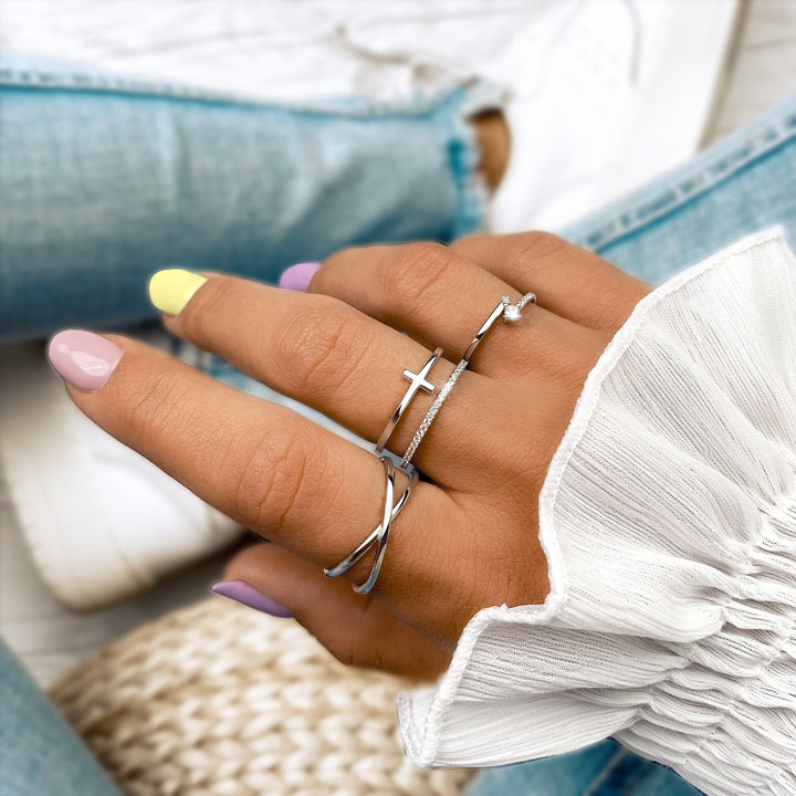 Celeste Ring – Stylish Double Cross Design-Silver-5-State of Style