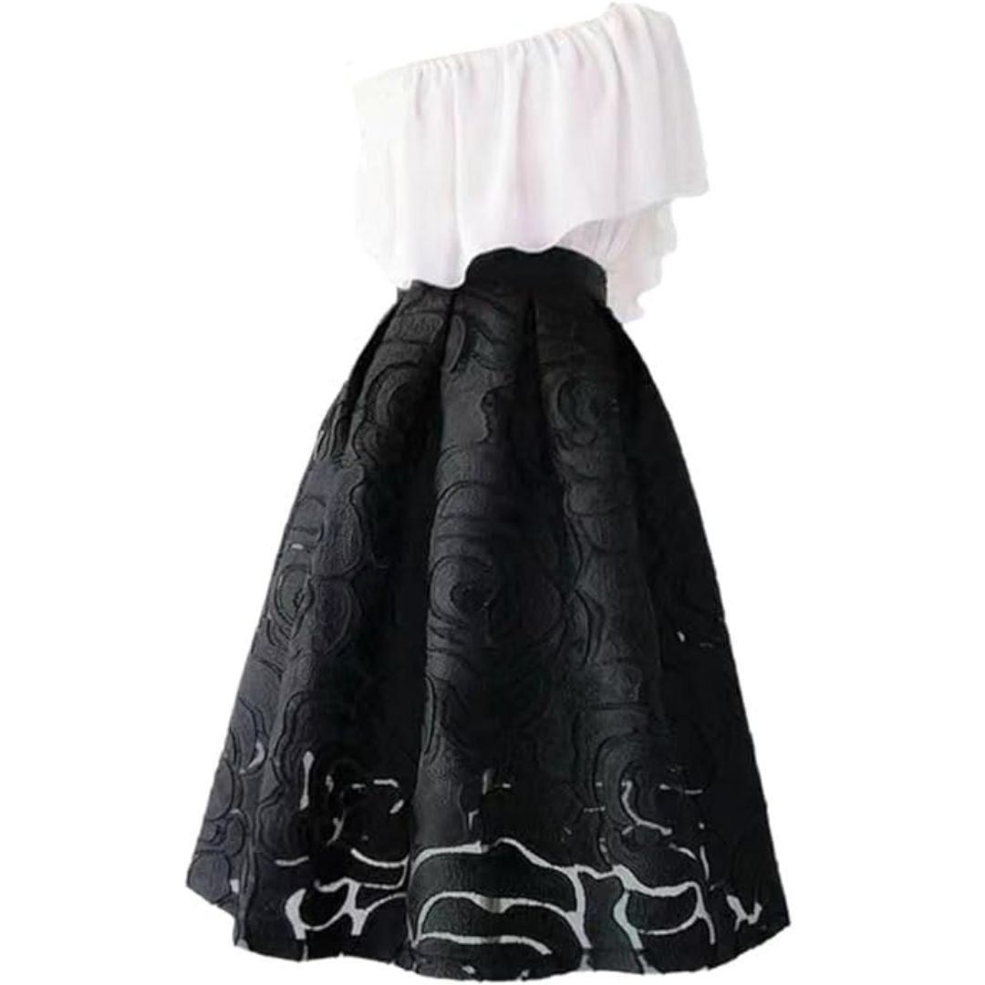 Celine Traditional Skirt – High-Waisted Jacquard A-Line Midi Skirt-Gold-S-State of Style