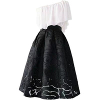 Celine Traditional Skirt – High-Waisted Jacquard A-Line Midi Skirt-Gold-S-State of Style