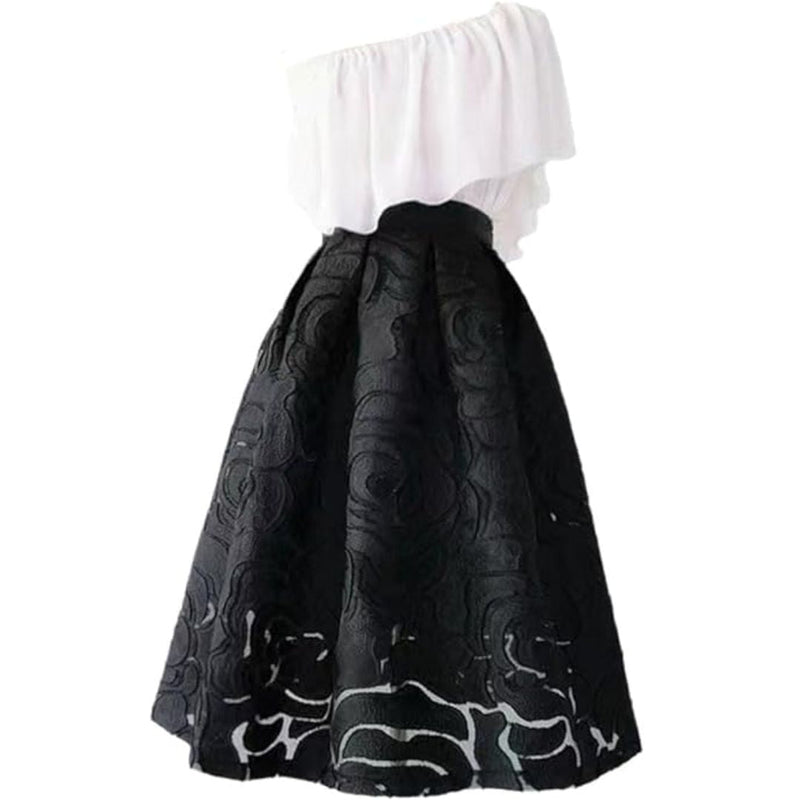 Celine Traditional Skirt – High-Waisted Jacquard A-Line Midi Skirt-Gold-S-State of Style