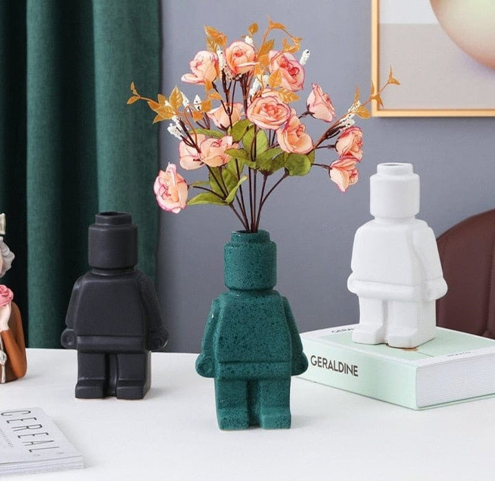 Ceramic Flower Pots Robot - BrickBotanica-Dark green-S-State of Style