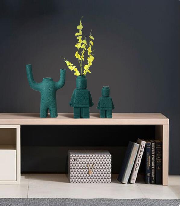 Ceramic Flower Pots Robot - BrickBotanica-Dark green-S-State of Style