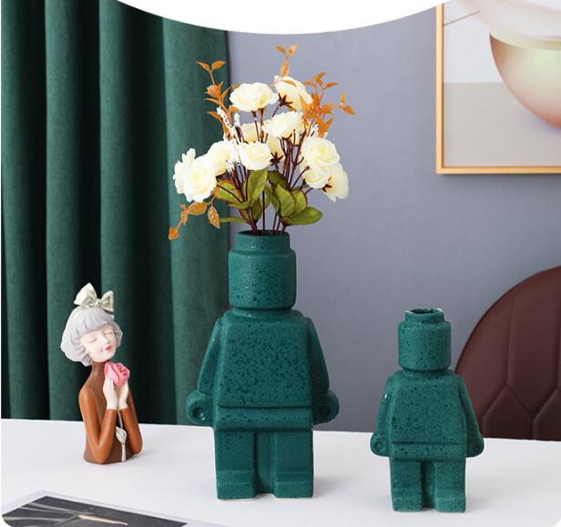 Ceramic Flower Pots Robot - BrickBotanica-Dark green-S-State of Style