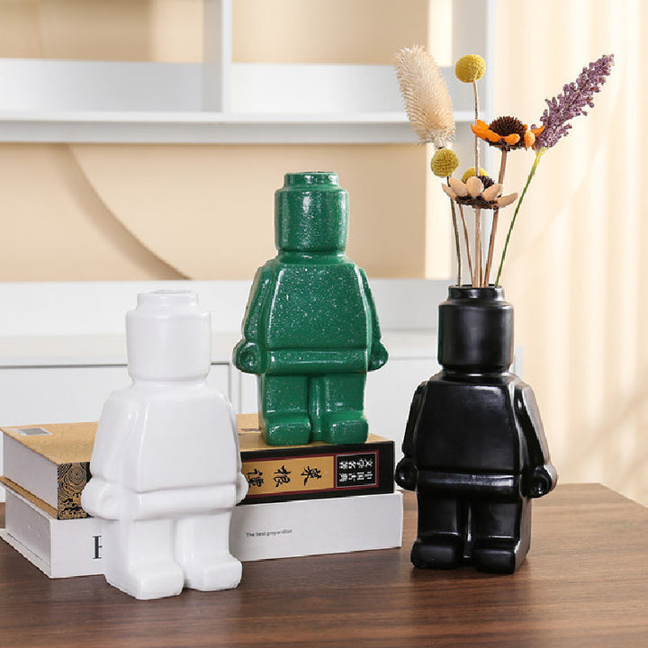 Ceramic Flower Pots Robot - BrickBotanica-Dark green-S-State of Style
