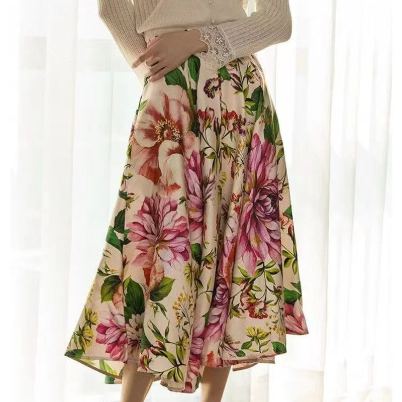 Charlotte Traditional Skirt – Vintage High-Waisted Floral Midi Skirt-S-State of Style