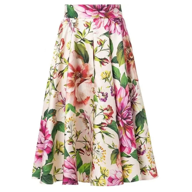 Charlotte Traditional Skirt – Vintage High-Waisted Floral Midi Skirt-S-State of Style