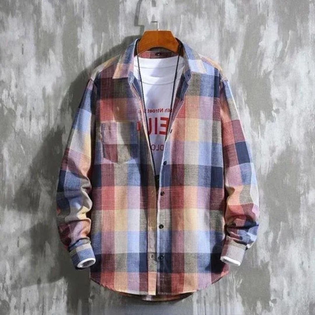 Checked Cotton Shirt Bernard – Classic Fit for Any Occasion-Blue-Red-M-State of Style