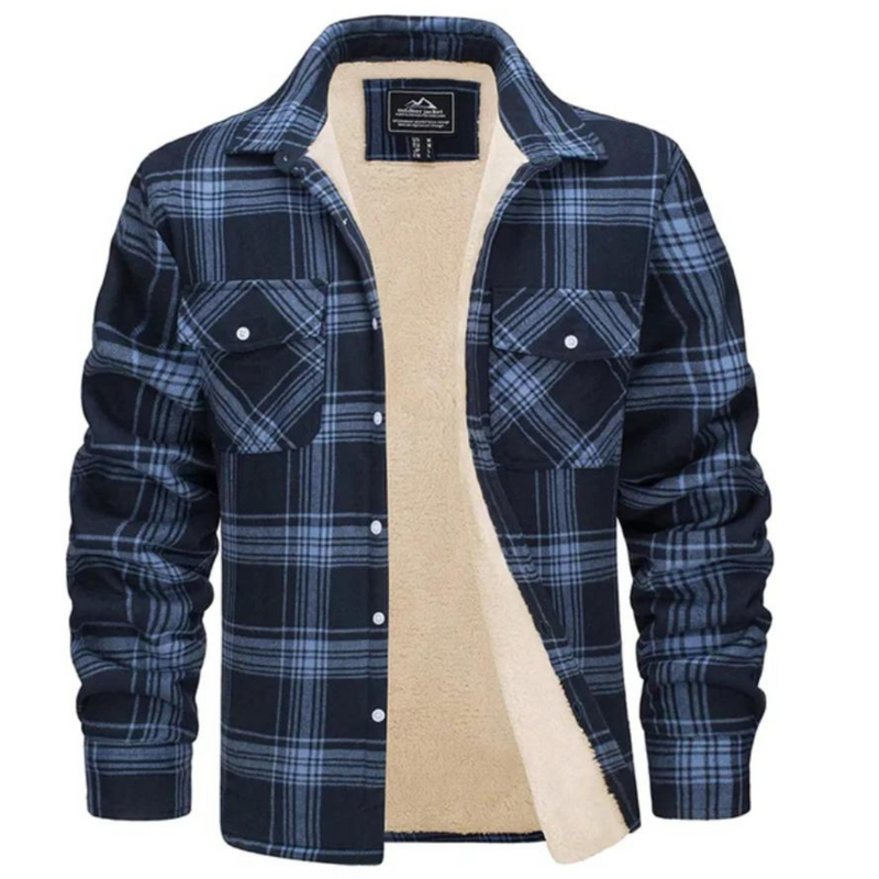 Checked Fleece-Lined Jacket - Lawson-Navy Blue-S-State of Style