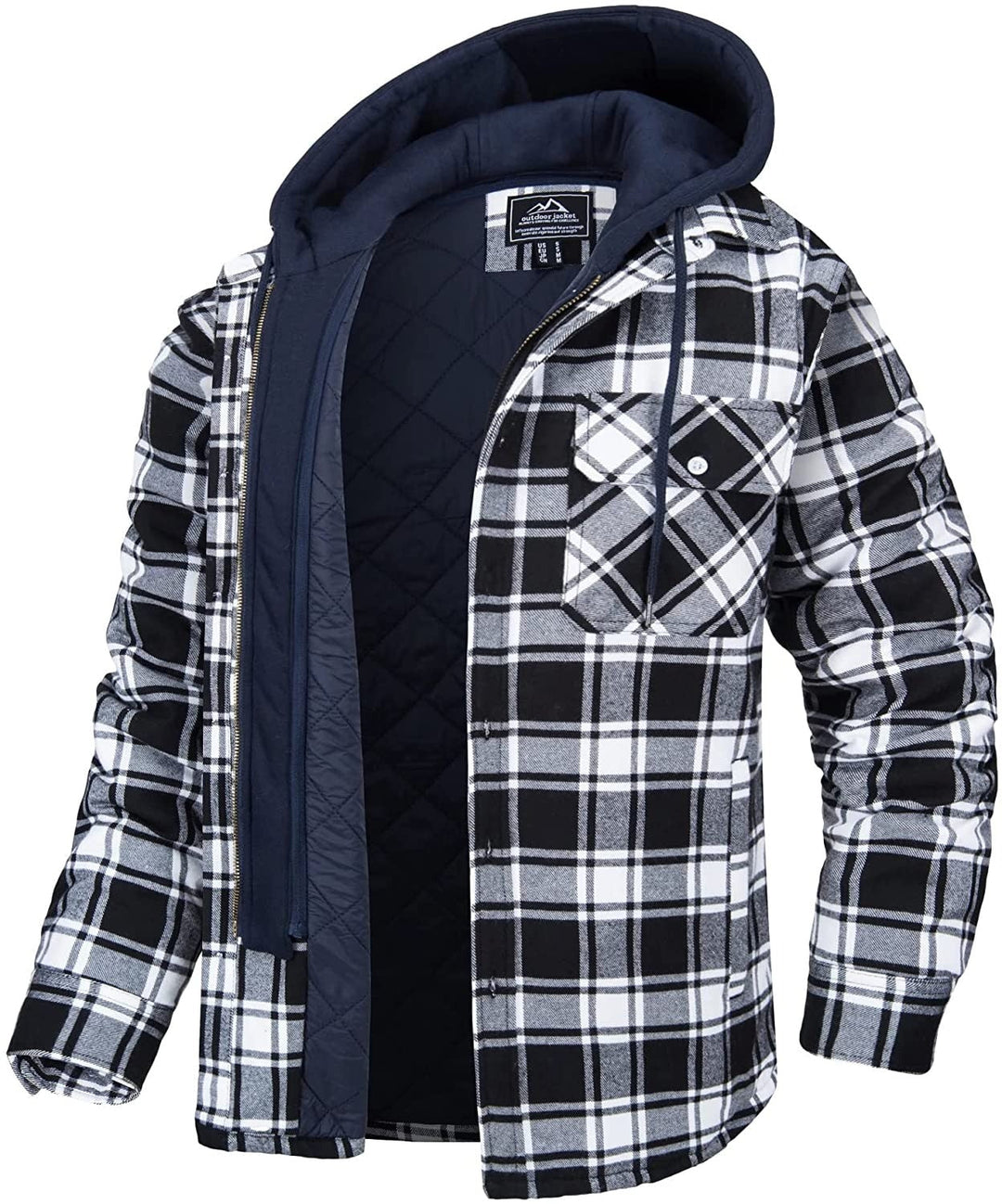 Checked Men's Hoodie with Warm Lining - Ethan-Black - White-S-State of Style