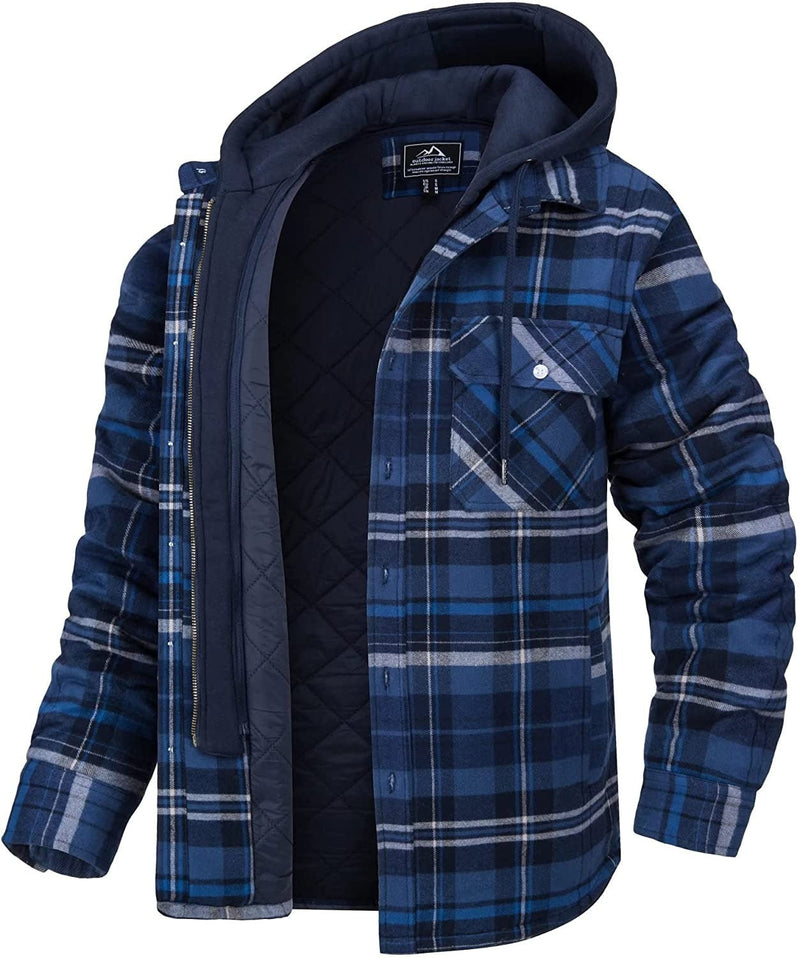 Checked Men's Hoodie with Warm Lining - Ethan-Dark Blue - Black-S-State of Style