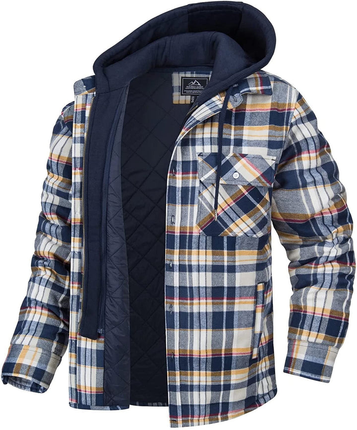 Checked Men's Hoodie with Warm Lining - Ethan-Yellow - Blue-S-State of Style