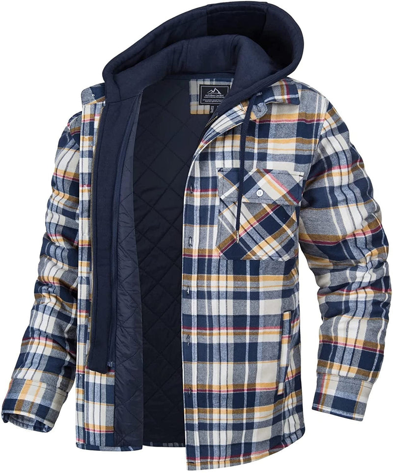 Checked Men's Hoodie with Warm Lining - Ethan-Yellow - Blue-S-State of Style