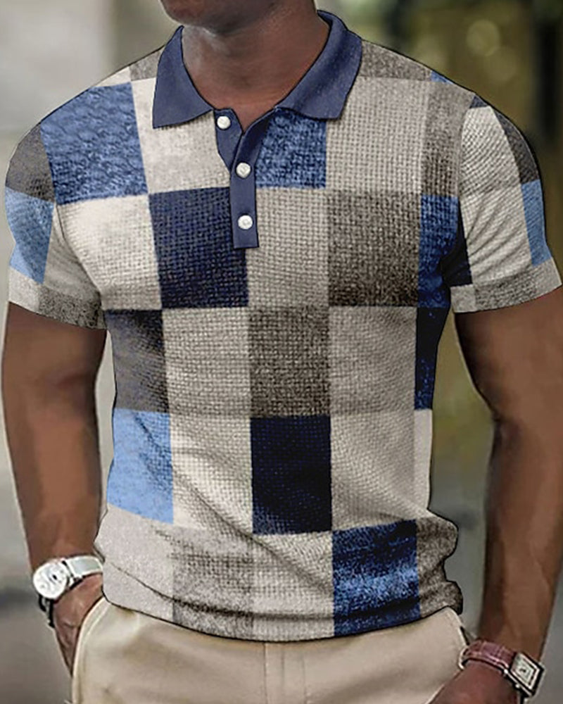 Checked Polo with Short Sleeves - Renaldo-Blue-S-State of Style