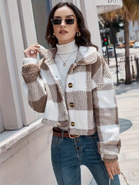 Checked Teddy Jacket with Button Closure - Clara-Brown-XS-State of Style