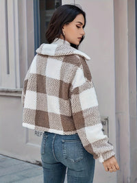 Checked Teddy Jacket with Button Closure - Clara-Green-XS-State of Style