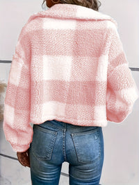 Checked Teddy Jacket with Button Closure - Clara-Green-XS-State of Style
