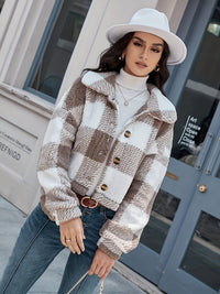 Checked Teddy Jacket with Button Closure - Clara-Green-XS-State of Style