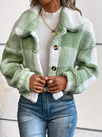 Checked Teddy Jacket with Button Closure - Clara-Green-XS-State of Style