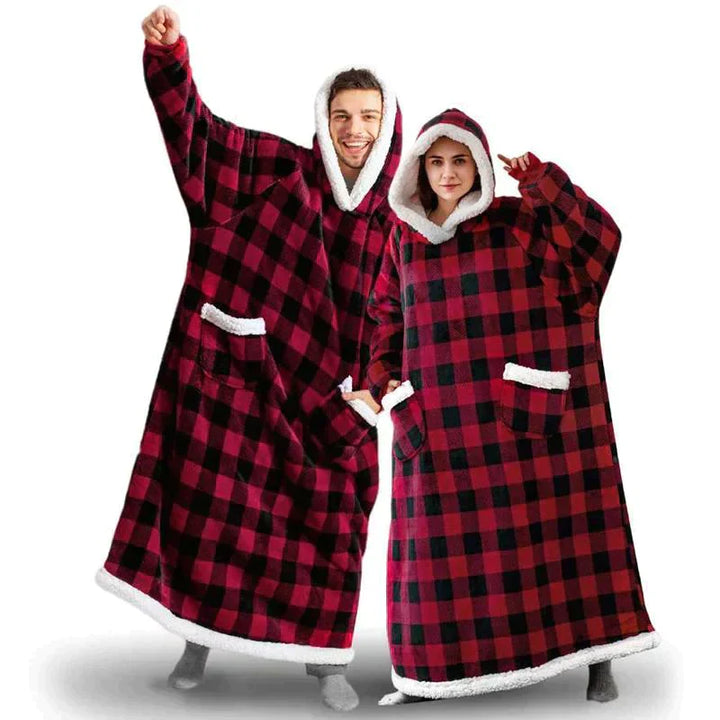 Checked Winter Blanket Sweater | Cosy & Stylish Cold-Weather Knit-Red-One size - Length 150 - 190 cm-State of Style