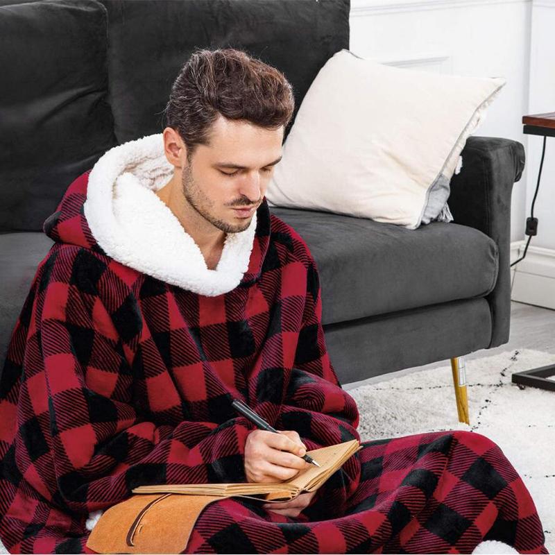 Checked Winter Blanket Sweater | Cosy & Stylish Cold-Weather Knit-Red-One size - Length 150 - 190 cm-State of Style