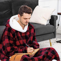 Checked Winter Blanket Sweater | Cosy & Stylish Cold-Weather Knit-Red-One size - Length 150 - 190 cm-State of Style