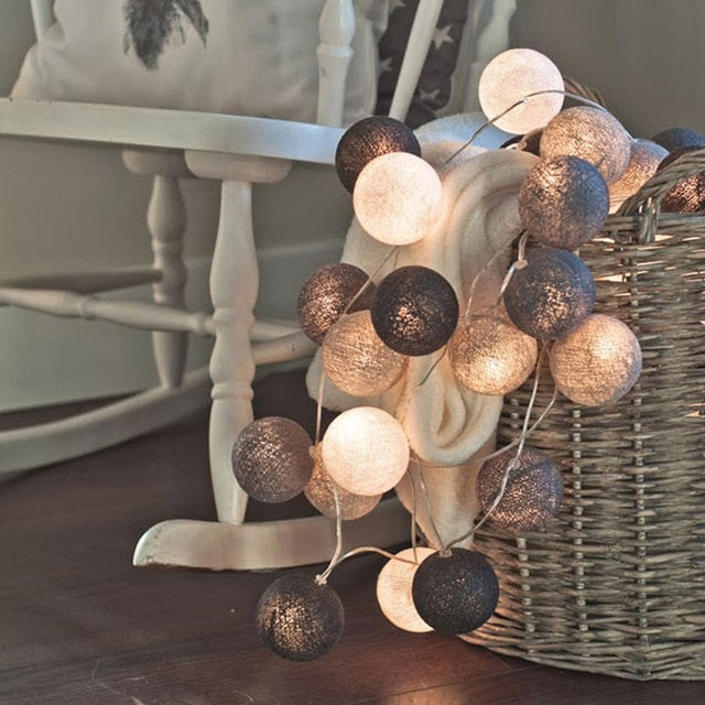 Cheerful Cotton Light-Up Ball Sling - LumiBall-Stone grey-150 cm - 10 lamps-USB-State of Style