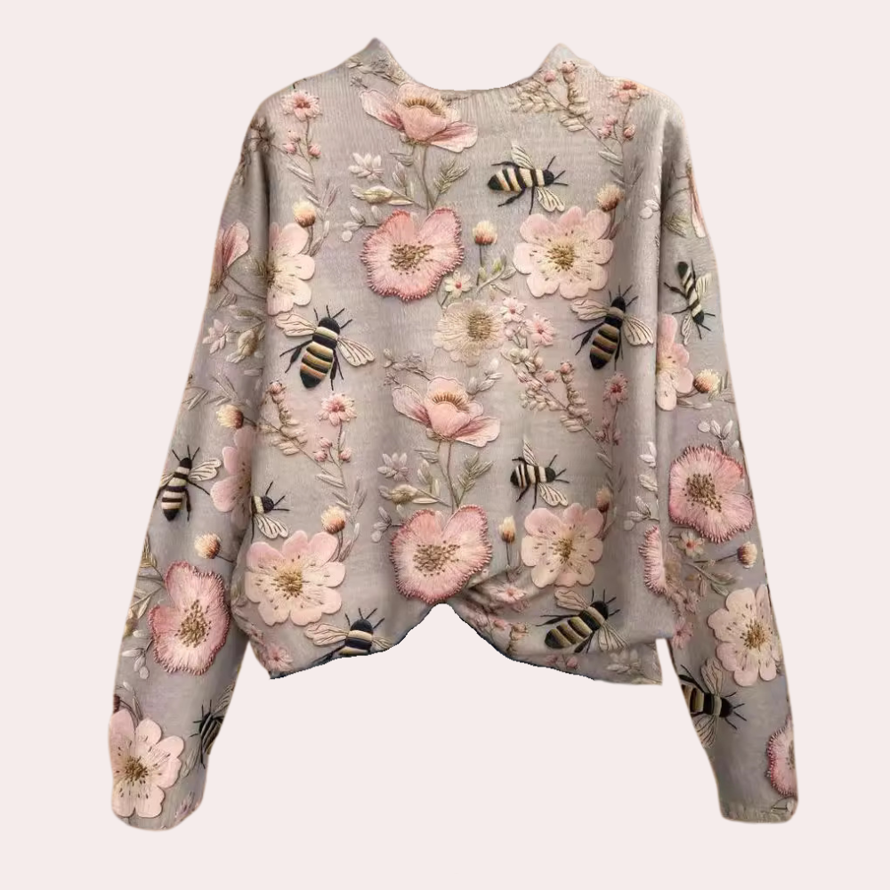 Cheerful Women's Sweater with Floral Print - Fleur-Pink-XS-State of Style