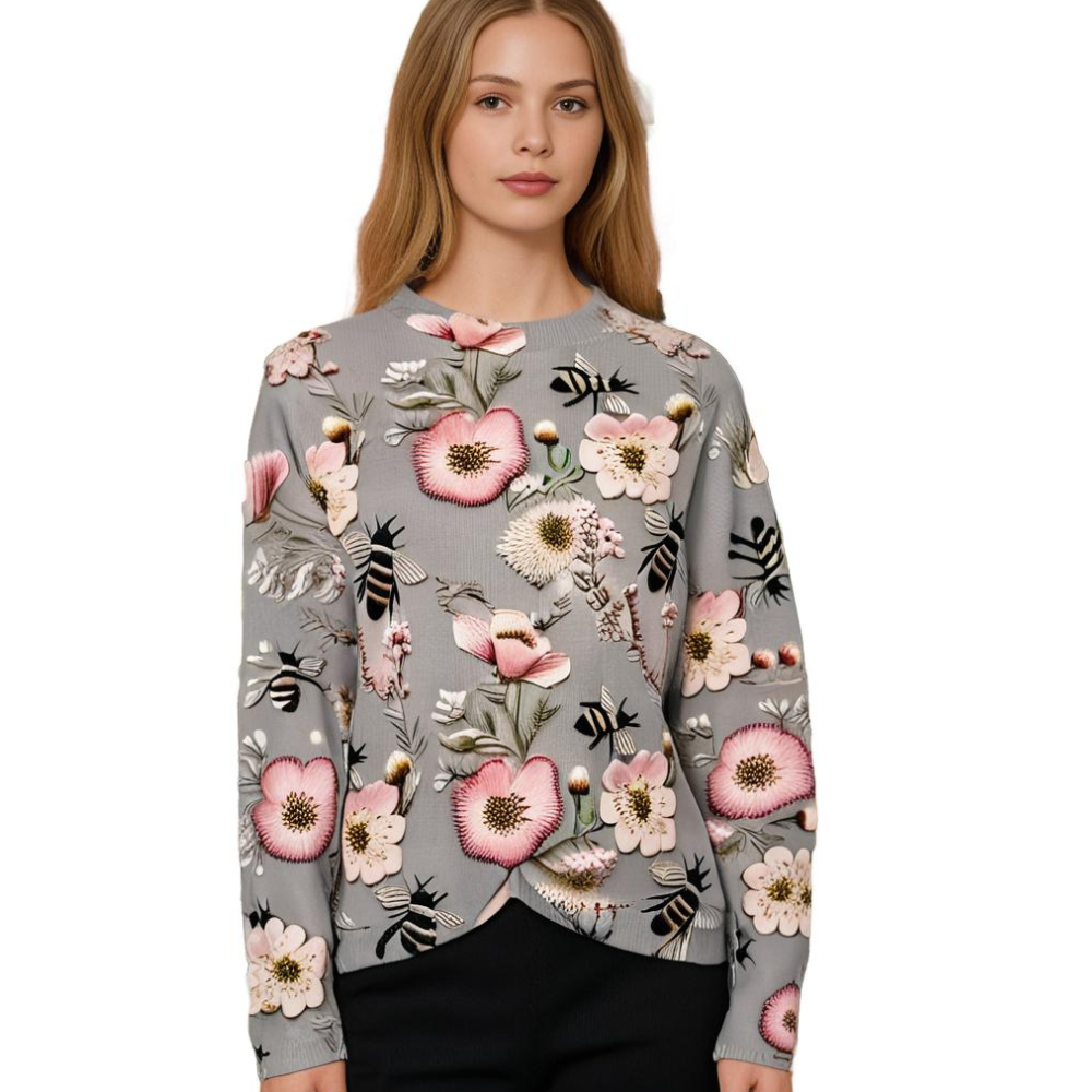 Cheerful Women's Sweater with Floral Print - Fleur-White-XS-State of Style