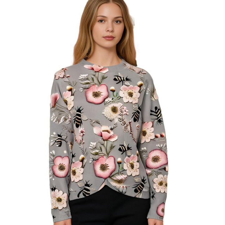 Cheerful Women's Sweater with Floral Print - Fleur-White-XS-State of Style