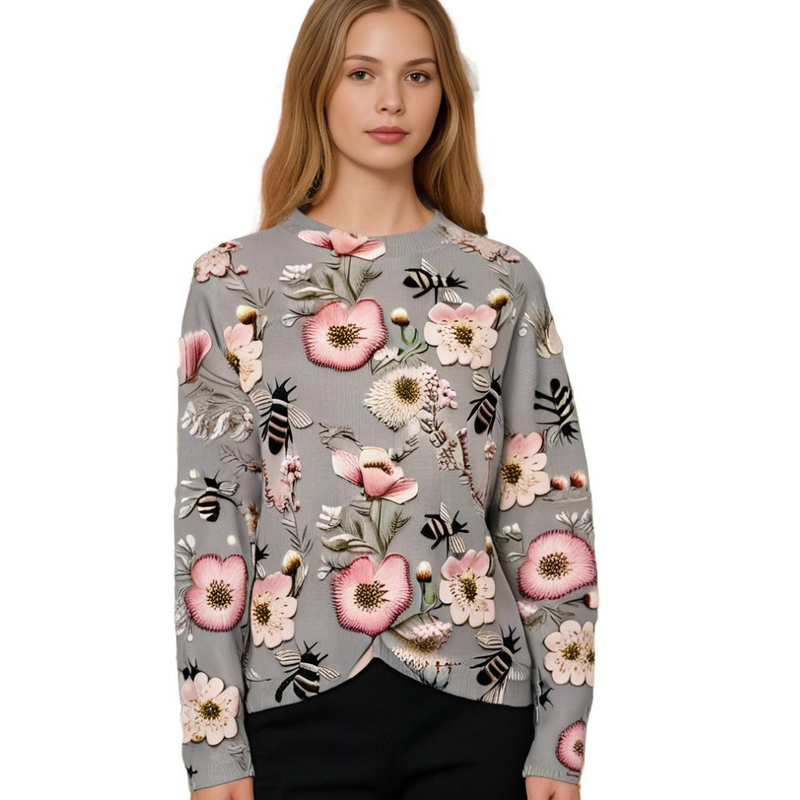 Cheerful Women's Sweater with Floral Print - Fleur-White-XS-State of Style